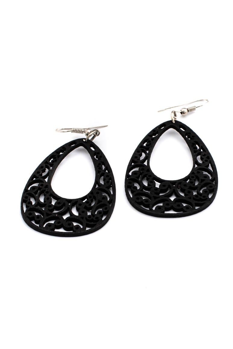 Handmade WOOD Earrings BLACK - awatara