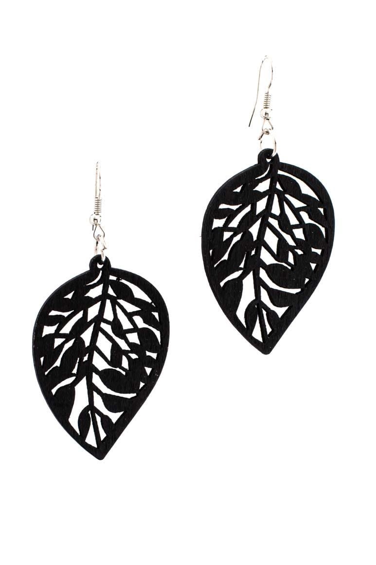 Handmade WOOD Earrings BLACK - awatara
