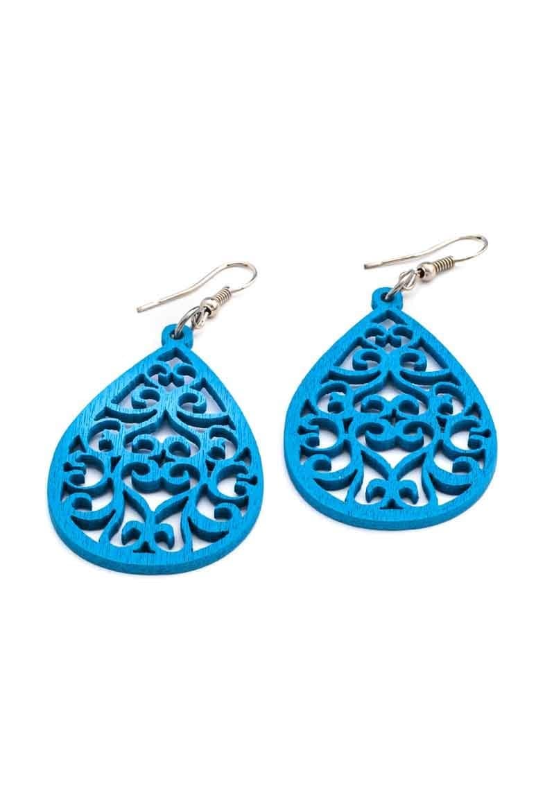Handmade WOOD Earrings BLUE - awatara