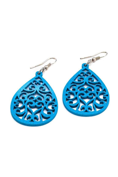 Handmade WOOD Earrings BLUE - awatara