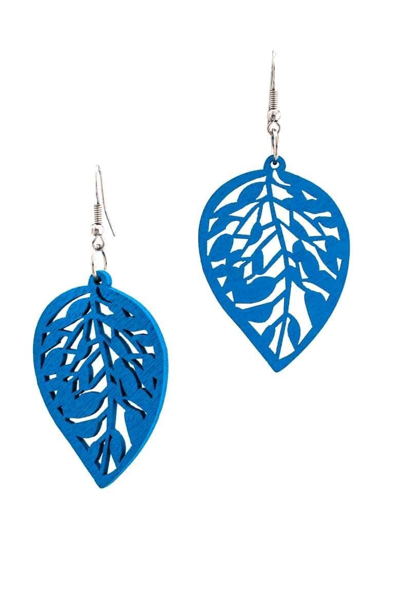 Handmade WOOD Earrings BLUE - awatara