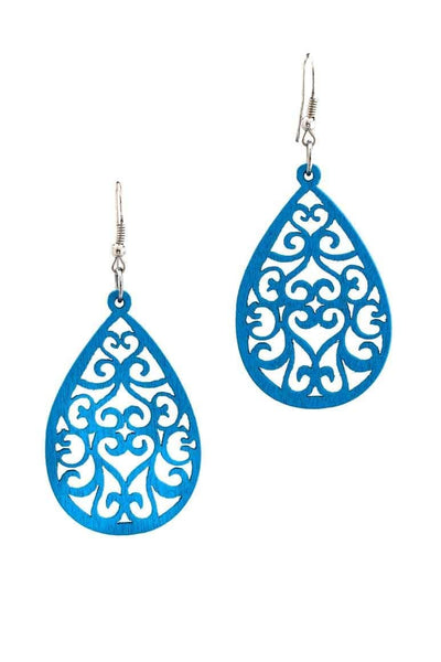 Handmade WOOD Earrings BLUE - awatara