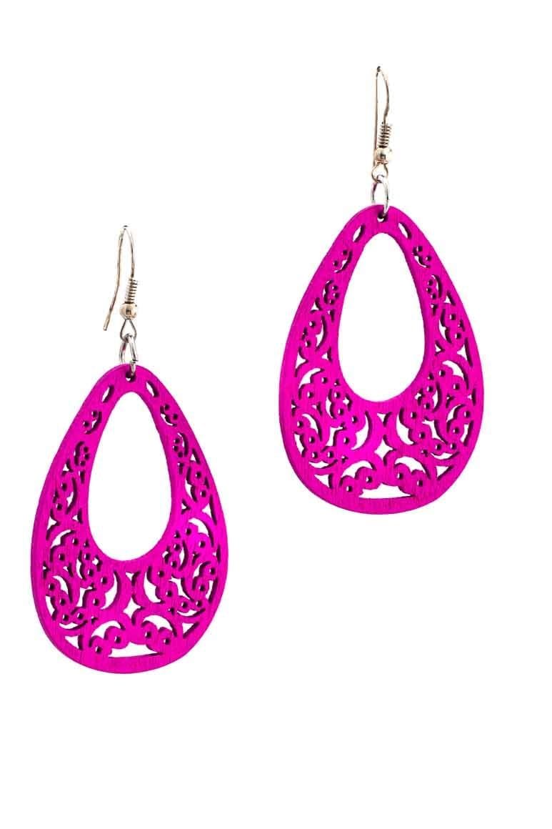 Handmade WOOD Earrings PINK - awatara