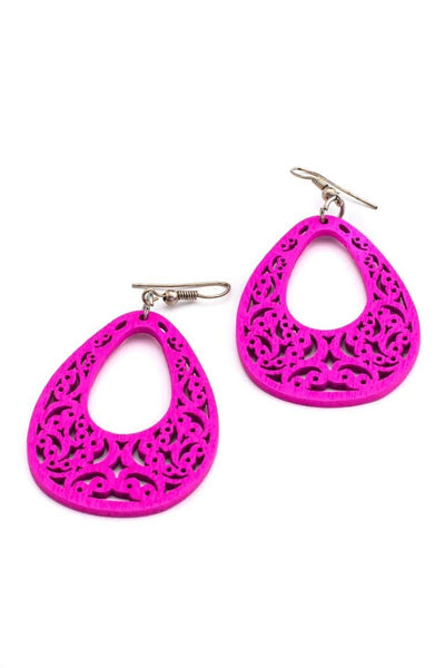 Handmade WOOD Earrings PINK - awatara