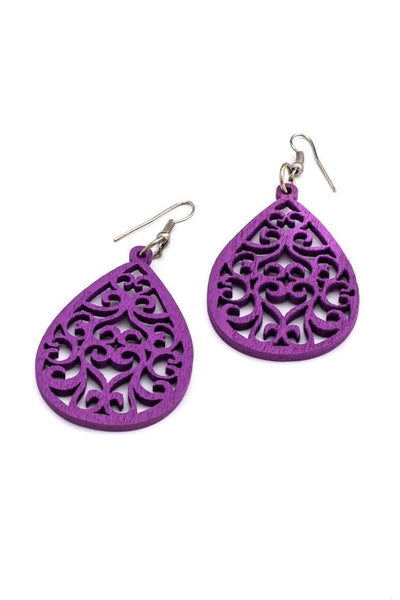 Handmade WOOD Earrings PURPLE - awatara
