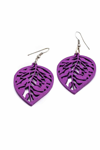 Handmade WOOD Earrings PURPLE - awatara