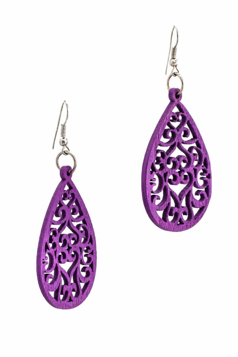 Handmade WOOD Earrings PURPLE - awatara