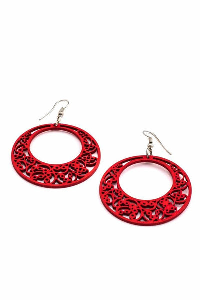 Handmade WOOD Earrings RED - awatara