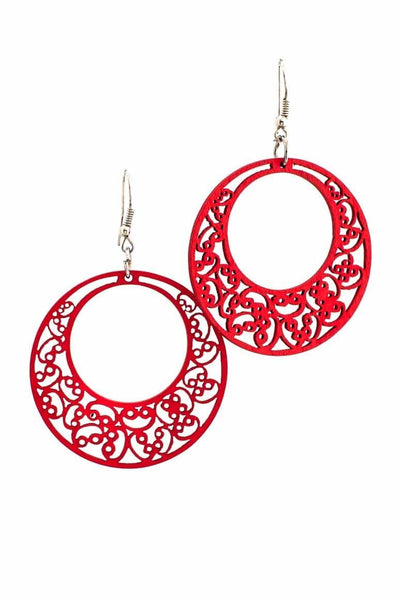 Handmade WOOD Earrings RED - awatara