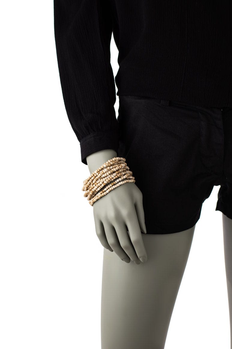 Handmade glass beads multi strand elastic bracelet beige-awatara