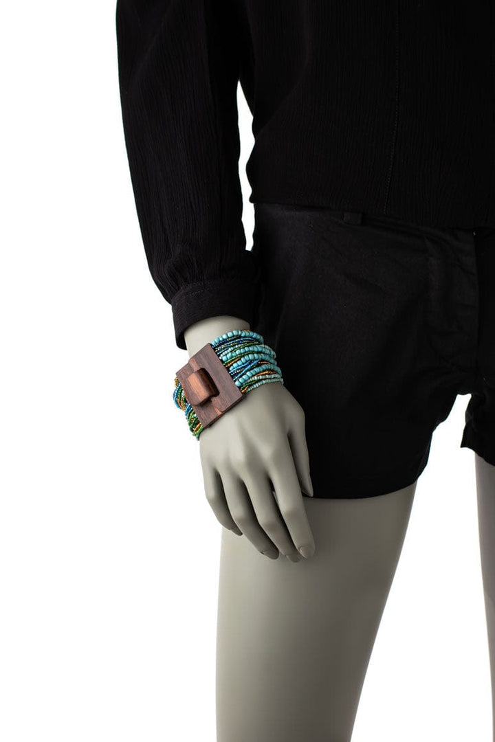 Handmade glass beads multi strand elastic bracelet turquoise-awatara