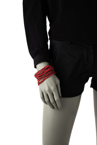 Handmade glass beads multi strand elastic bracelet red-awatara