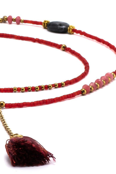 Hippie Elegant necklace bracelet red - awatara