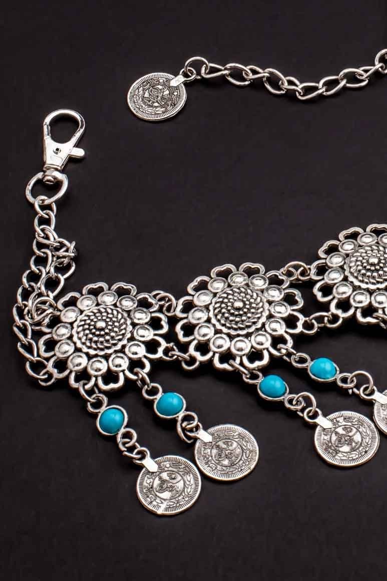 Hippie elegant turquoise stone coin belt - awatara