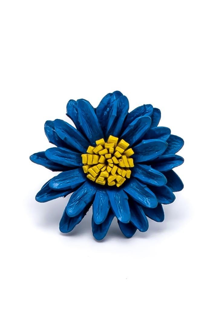 Leather blue flower Ring - awatara