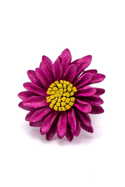 Leather PURPLE flower Ring - awatara