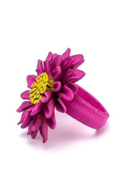 Leather PURPLE flower Ring - awatara