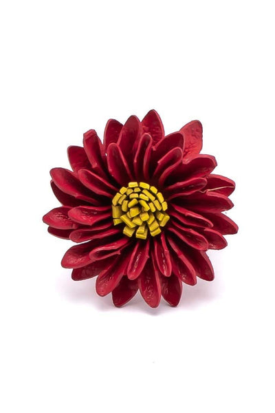Leather RED flower Ring - awatara