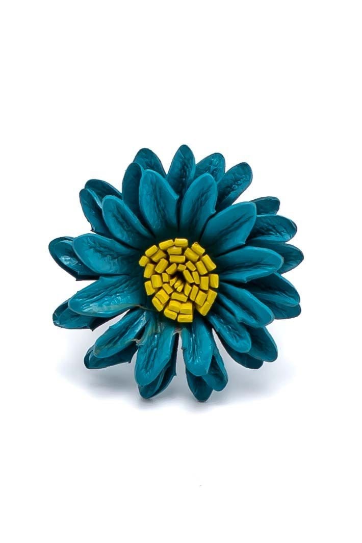 Leather TURQUOISE flower Ring - awatara