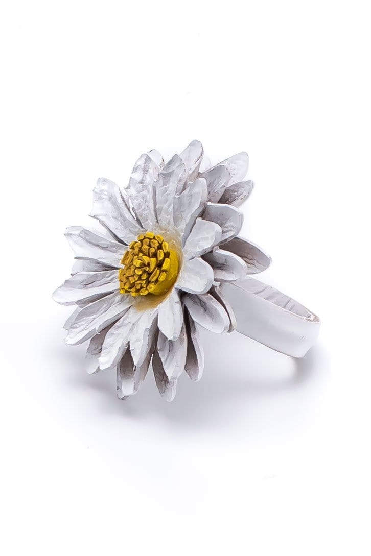 Leather white flower Ring - awatara