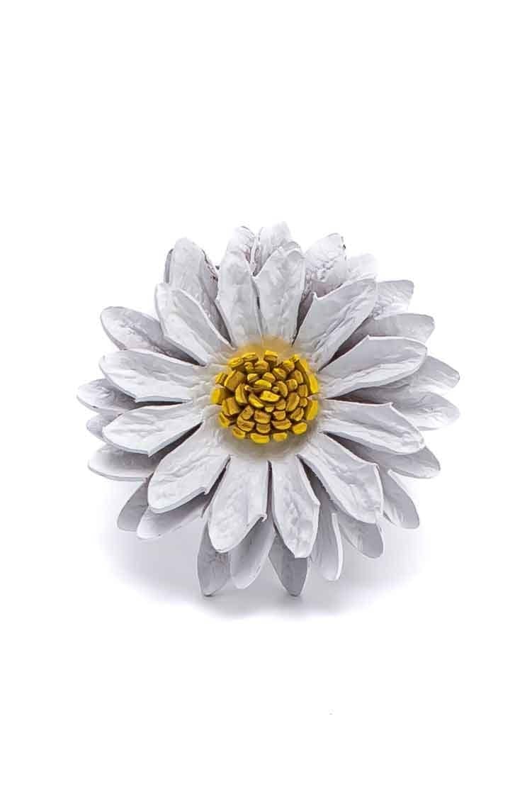 Leather white flower Ring - awatara
