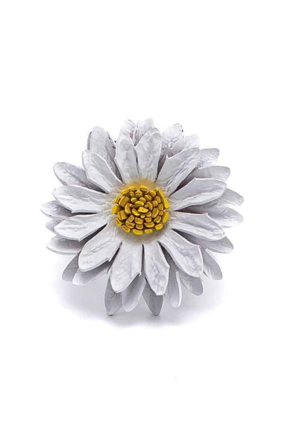 Leather white flower Ring - awatara
