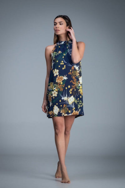 Printed halter flower motif short summer dress
