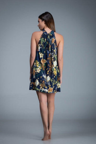 Printed halter flower motif short summer dress