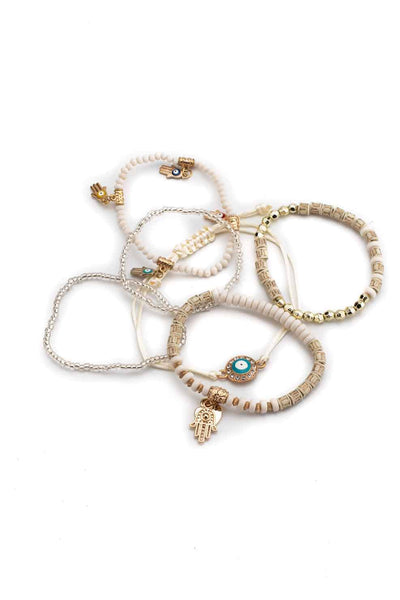 elastic beaded evil eye multilayer bracelet set