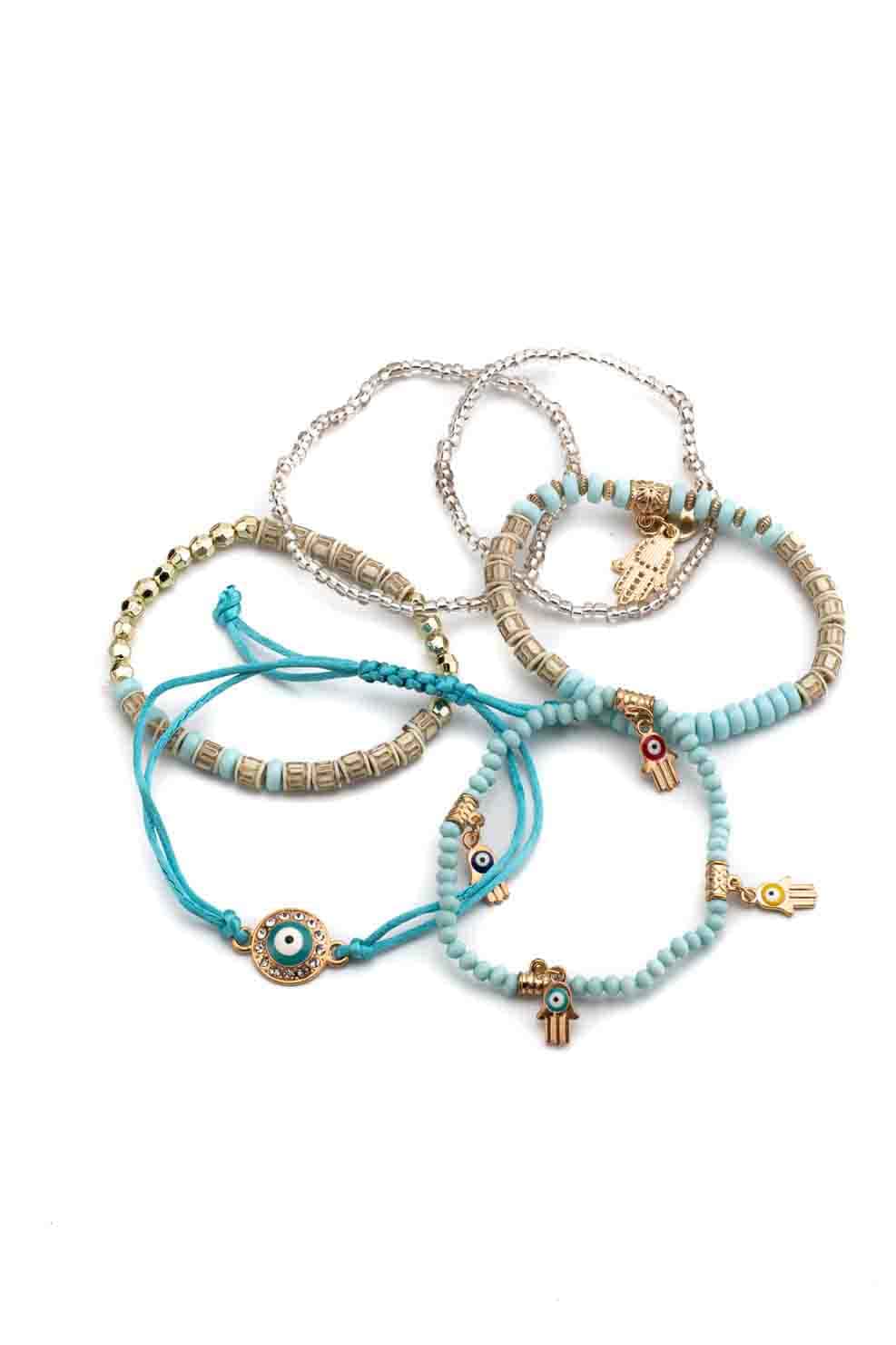 elastic beaded evil eye multilayer bracelet set