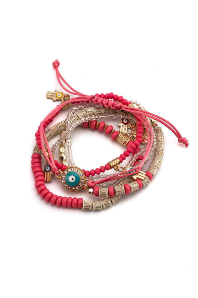 elastic beaded evil eye multilayer bracelet set