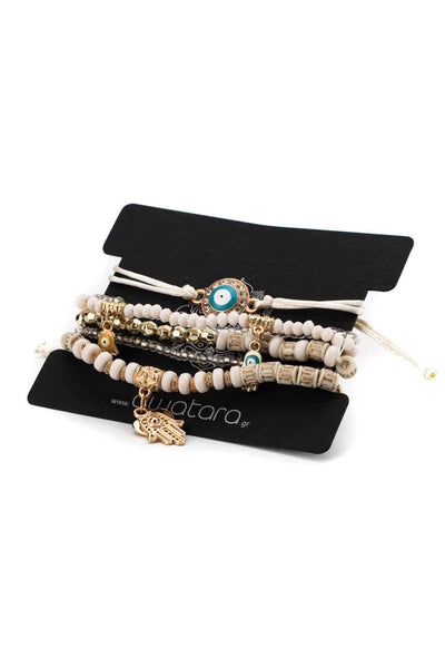 elastic beaded evil eye multilayer bracelet set