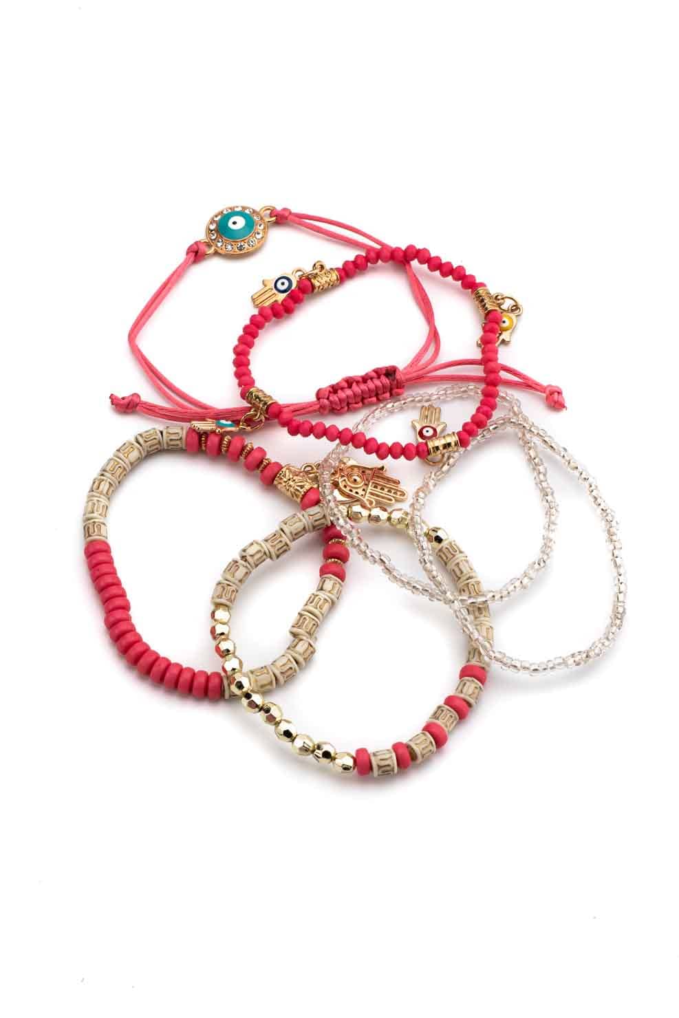 elastic beaded evil eye multilayer bracelet set