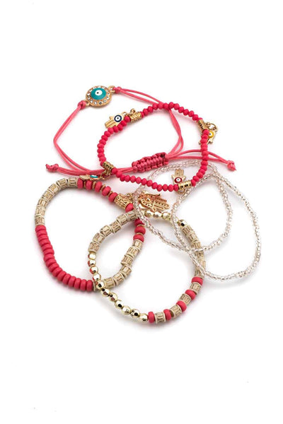 elastic beaded evil eye multilayer bracelet set