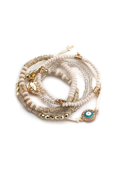 elastic beaded evil eye multilayer bracelet set