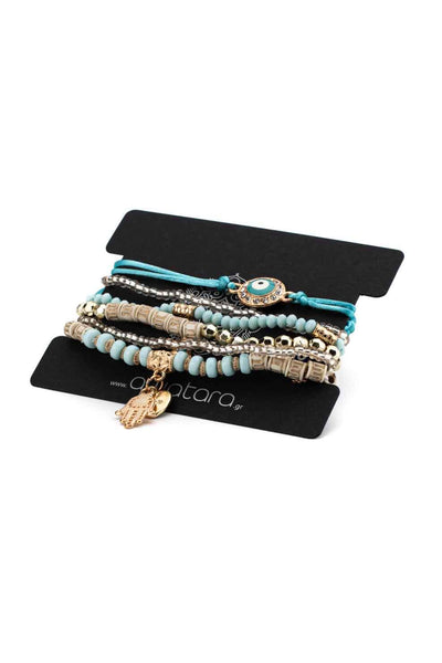 elastic beaded evil eye multilayer bracelet set