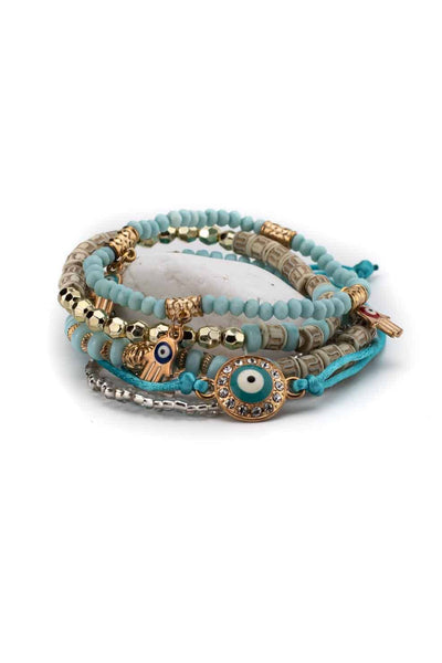 elastic beaded evil eye multilayer bracelet set