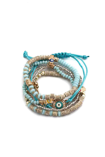 elastic beaded evil eye multilayer bracelet set