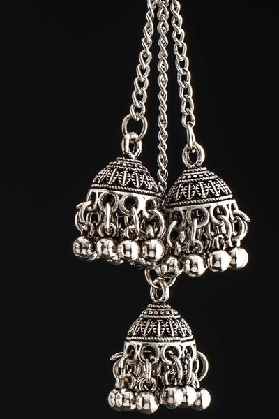 Indian culture inspired earrings decorated by small chains and bells silver-awatara