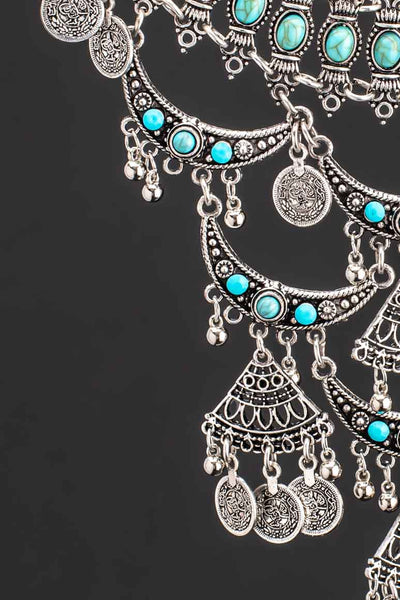 Retro style coin necklace turquoise stone - awatara