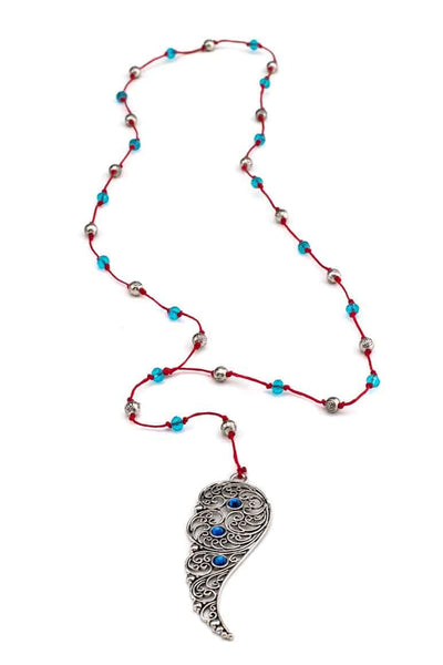 Paisley Pendant red wax thread rosary necklace-awatara