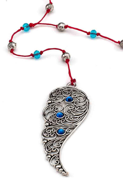 Paisley Pendant red wax thread rosary necklace-awatara