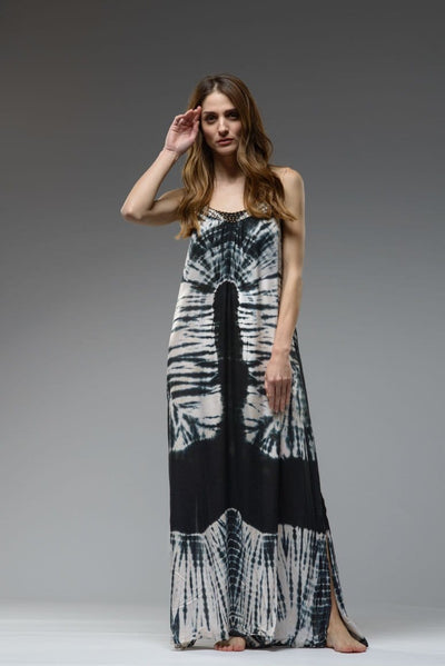 Backless tie dye spaghetti straps A-line  summer long dress