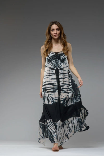 Backless tie dye spaghetti straps A-line  summer long dress