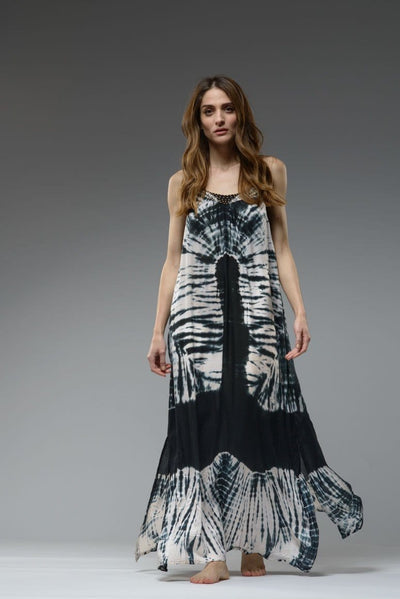 Backless tie dye spaghetti straps A-line  summer long dress