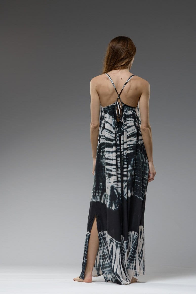 Backless tie dye spaghetti straps A-line  summer long dress