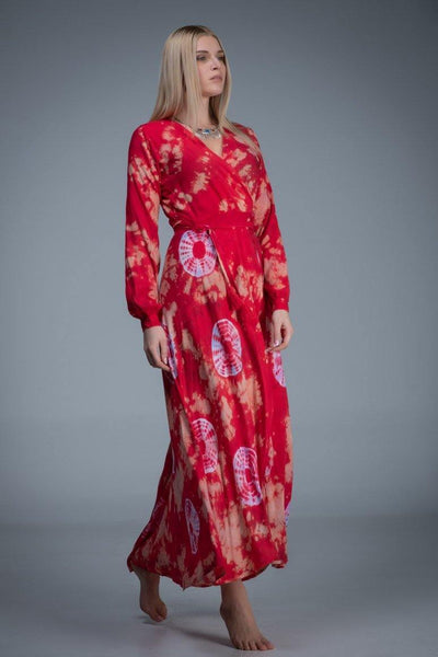 SOLEIL MAXI WRAP DRESS RED - awatara