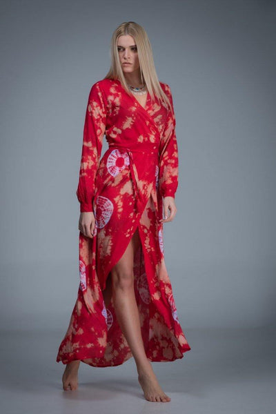 SOLEIL MAXI WRAP DRESS RED - awatara