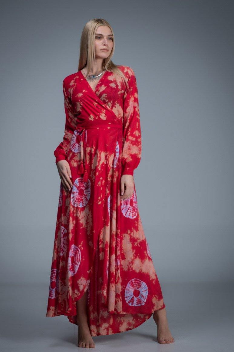 SOLEIL MAXI WRAP DRESS RED - awatara