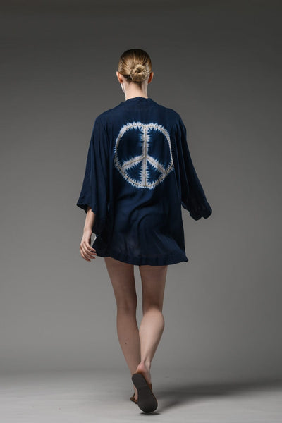 tie dye peace symbol beads embroidered blue short jacket